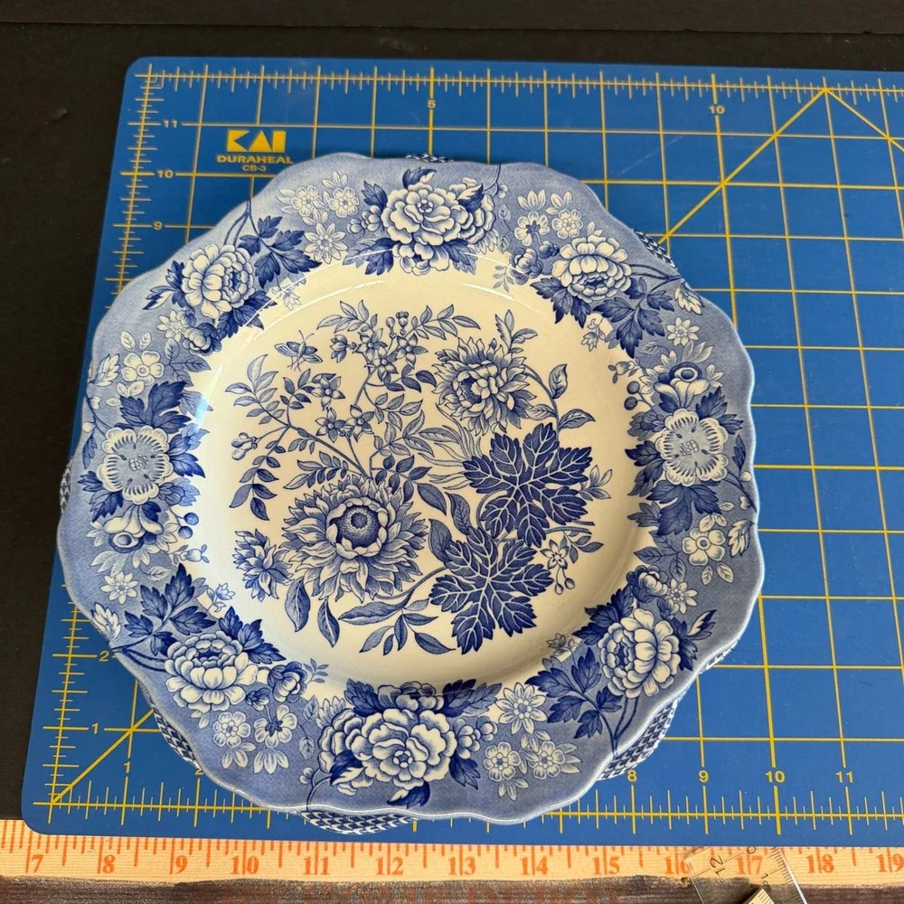 Vintage Spode Blue Room British Flowers Collection Set of 4 Plates Blue 10.5in